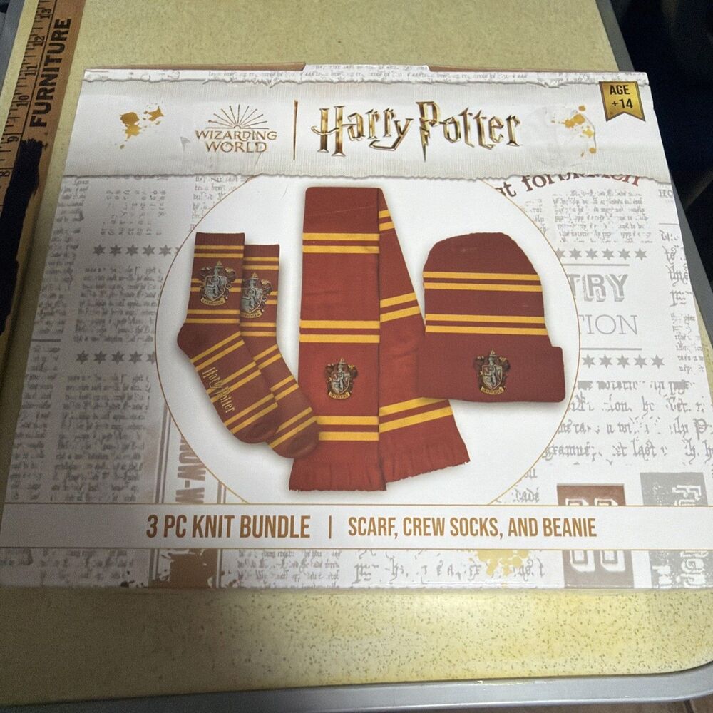 Harry Potter Gryffindor 3 Pc Set Red Scarf, Crew Socks & Beanie Wizarding World
